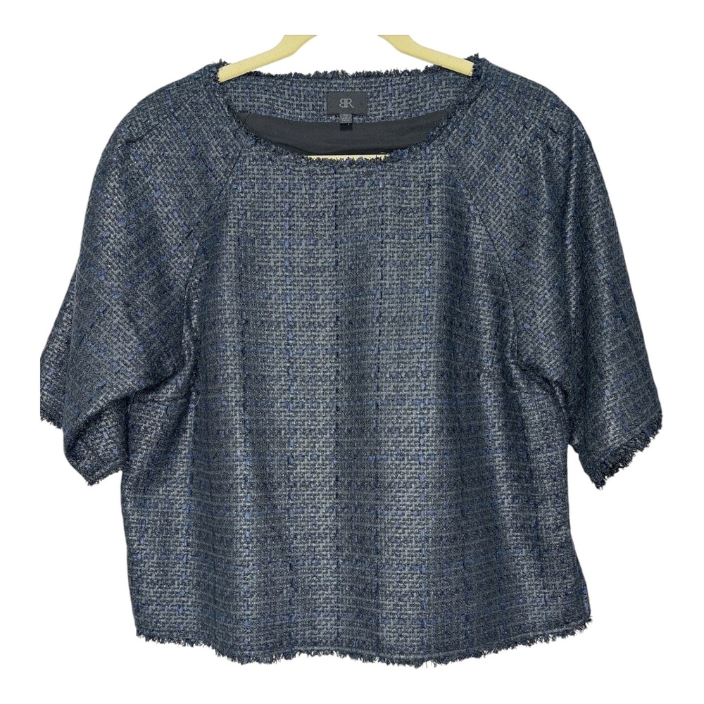 Banana Republic Monogram Navy Blue Tweed Short Sleeve Side Zip Boxy Top M